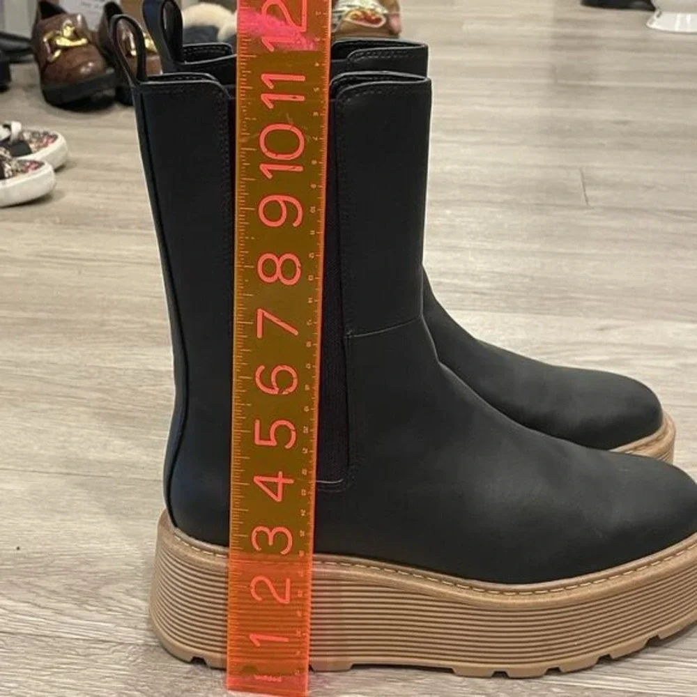 Chelsea Platform Chunky Boots Women 9-9.5‎ Faux Leather School Grunge Casual
